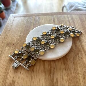Unique Vintage Banana Republic Bracelet - Yellow-Green Gems and Creme Jewels